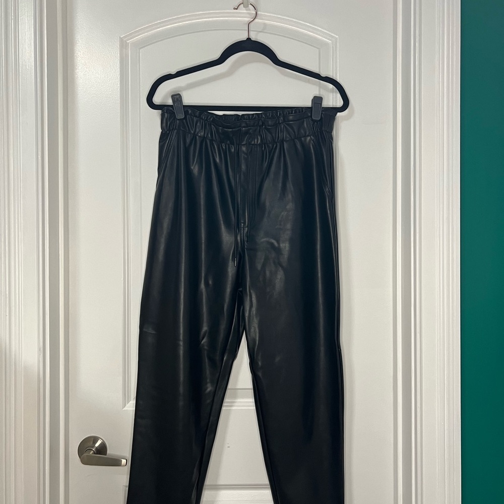 Abercrombie & Fitch, black faux leather joggers